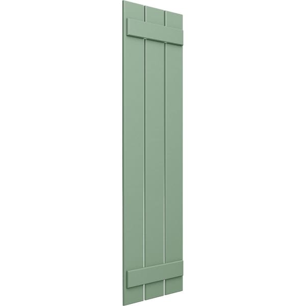 True Fit PVC, Three Board Spaced Board-n-Batten Shutters, Track Green, 17 1/8W X 34H